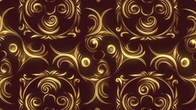 Rich golden baroque swirls and floral patterns on a dark background