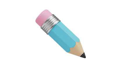 3D Render of a Blue Pencil with Pink Eraser