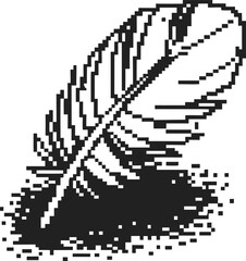 Fototapeta premium monochrome pixel art feather stuck in the ground isolated on white background