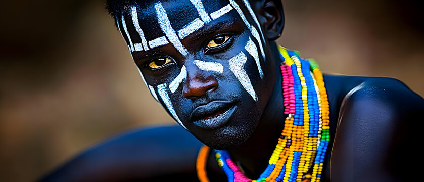 African tribesman with face paint and adornments.