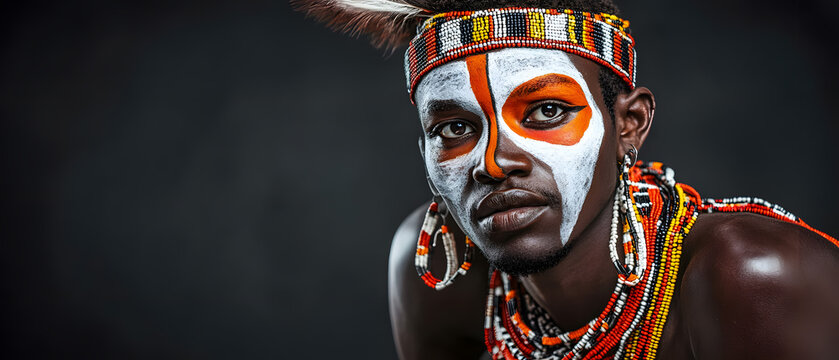 African tribesman with face paint and adornments.