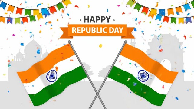Happy Republic Day India Flags Celebration Background Animation