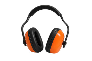 Orange safety earmuffs providing hearing protection for workers