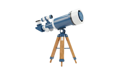 Blue and White Refracting Telescope on Wooden Tripod