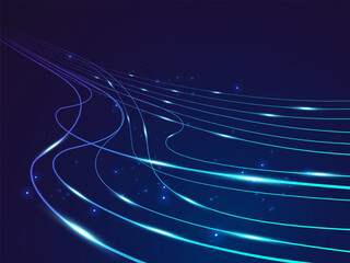 Abstract Digital Big Data Flow with Curved Lines and Light Effects for AI Technology Vector Design Concept, Representing Dynamic High Speed Information Stream, Connectivity, and Cyber Technology.