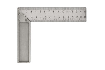 Stainless steel try square measuring tool on transparent background