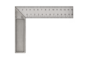 Stainless steel try square measuring tool on transparent background