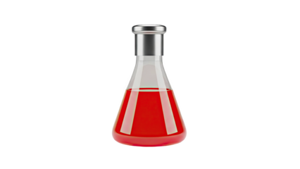 Red liquid in an Erlenmeyer flask with a silver cap