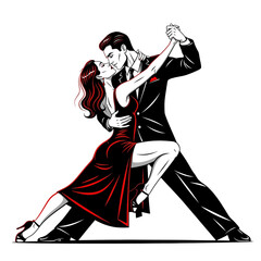Naklejka premium Elegant couple dancing tango with passion and romance in stylish outfits