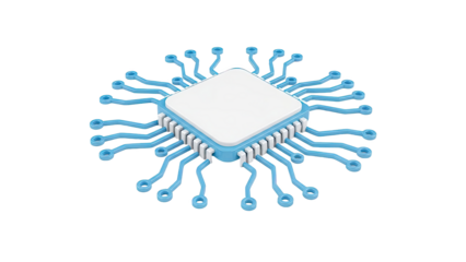 Stylized Microchip with Blue Circuit Traces