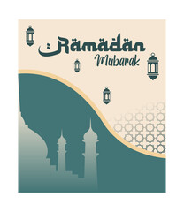 Obraz premium Ramadan Mubarak Greeting with Islamic Architecture and Lanterns