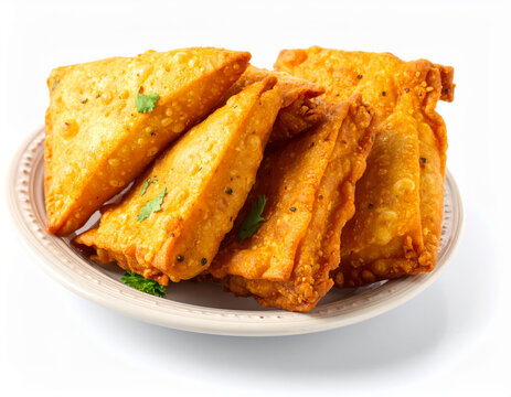 Three bread pakoda presentation, golden fried triangular bread pakoras, indian snacks