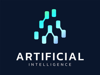 Artificial intelligence with Letter A Computer networking alignment Triangle shapes technology Analysis logo vector design concept. AI technology logotype symbol for advance technology, ui, automation