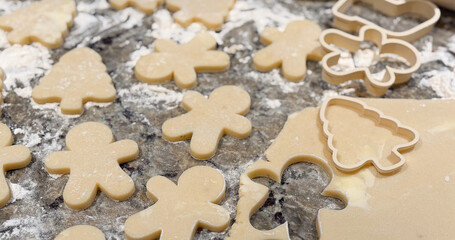 Sugar Cookies Being Rolled and Cut Out on the Kitchen Counter