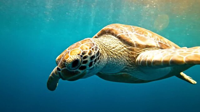 Pacific Leatherback Sea Turtle Gliding Effortlessly Through Sunlit Turquoise Underwater
