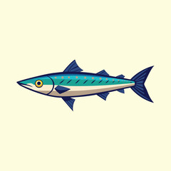 Obraz premium Stylized cartoon barracuda illustration on a solid pale yellow background