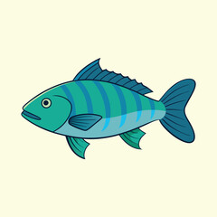 Illustration of a striped fish swimming in an underwater environment scene