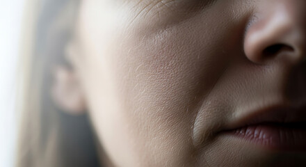 Closeup of a womans face with natural light.