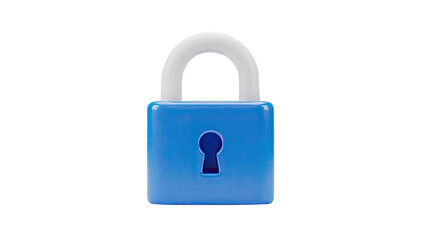Blue and white padlock against a white background