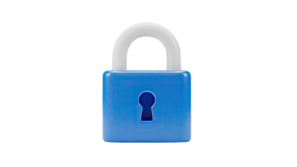 Blue and white padlock against a white background
