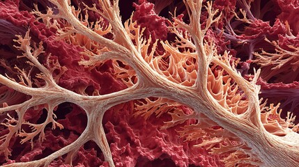 Color-altered microscopic view of nerve endings in high detail and texture