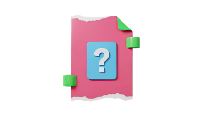 3D Question Mark on Torn Pink Paper with Green Clips