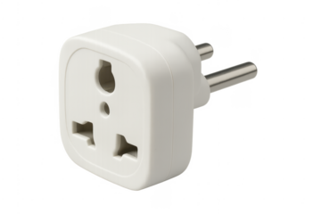 White universal travel adapter converting power for worldwide travel