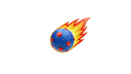 3D Render of a Blue Meteoroid with Red Craters and Fiery Tail