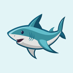 Fototapeta premium Friendly Cartoon Shark Swimming in the Ocean, Cute and Approaching Freely