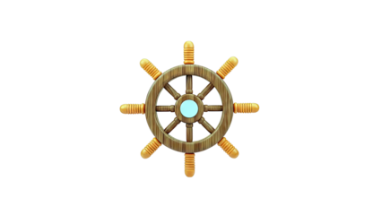 Wooden Ship Wheel Isolated on White Background