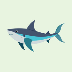 Obraz premium A Smiling Shark in a Flat Vector Style on Light Green Background