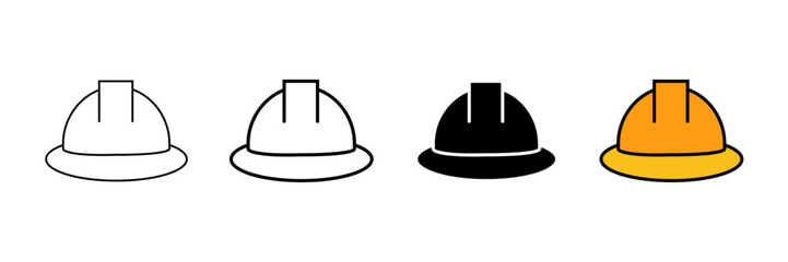 Fototapeta premium Set of minimalist hard hat icons with transparent background, depicting safety helmets for construction, industrial, and engineering projects, vector illustration