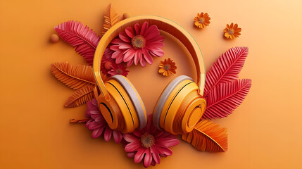 Headphones with flowers for music festival day.