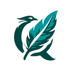 Fototapeta premium Abstract phoenix bird and feather logo design on white background