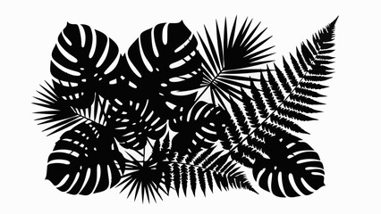 Vibrant tropical foliage silhouettes create a lush, natural backdrop.