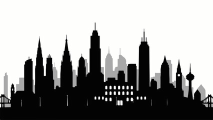 Modern city skyline silhouette under a bright sky, representing urban development and architecture.