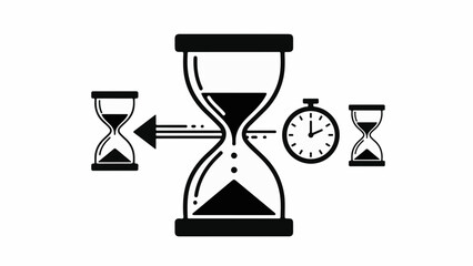 Conceptual illustration of time passing with hourglasses and a clock, symbolizing progress and deadlines.