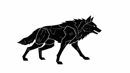 Sleek, stylized black wolf illustration with glowing eyes, walking with purpose.