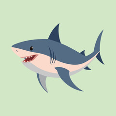 Obraz premium Cartoon shark with a light green background smiling with open mouth