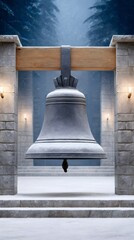 Obraz premium Bell covered in snow in winter landscape at night