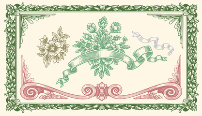 Vintage vector set retro cards. Template greeting card border or invitation