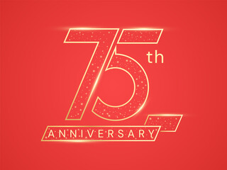 75th Anniversary luxury gold celebration with elegant outline numbers and golden glitter lights in shapes logo vector design concept. Seventy-five Years anniversary template for celebration event.