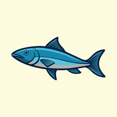 Fototapeta premium Stylized illustration of a blue fish with dark outlines on beige background