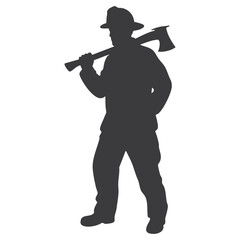 Professional firefighter or woodsman standing with an axe over his shoulder, depicted in a black silhouette.