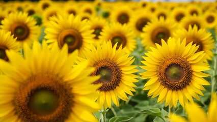 Obraz premium Sunflower Field with Bright Yellow Blooms Under Summer Sunlight