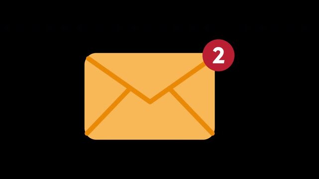Mail inbox notification icon animation counting 1 to 99 with Alpha channel, envelope popup