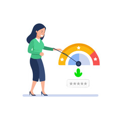 Performance rating or customer feedback, credit score or satisfaction measurement, quality control or improvement concept, strong businesswoman pull the string to make rating gauge to be ... See More
