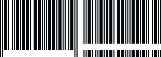 Abstract Barcode Patterns Set in Black and White for Retail and Data Identification. Two Variations standard or classic linear barcodes. Minimalist Linear Pattern Vector Illustration.