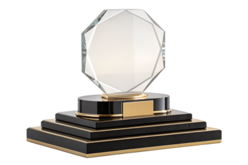 Gold trophy cup isolated on a white background placed with books and a laptop symbolizing education, knowledge, technology, and achievement