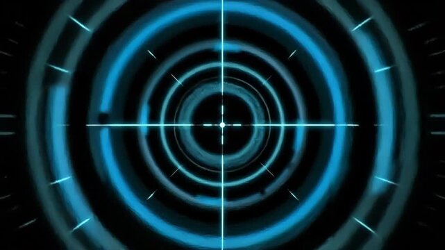 Futuristic digital target scope with crosshairs and concentric circles.